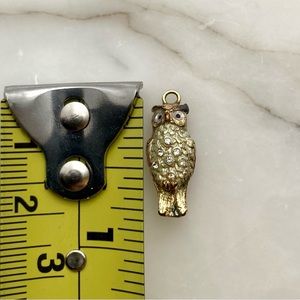 Mini Owl Charm for Bracelet or Necklace, Clear Stones, Brass/Copper/Gold Colours